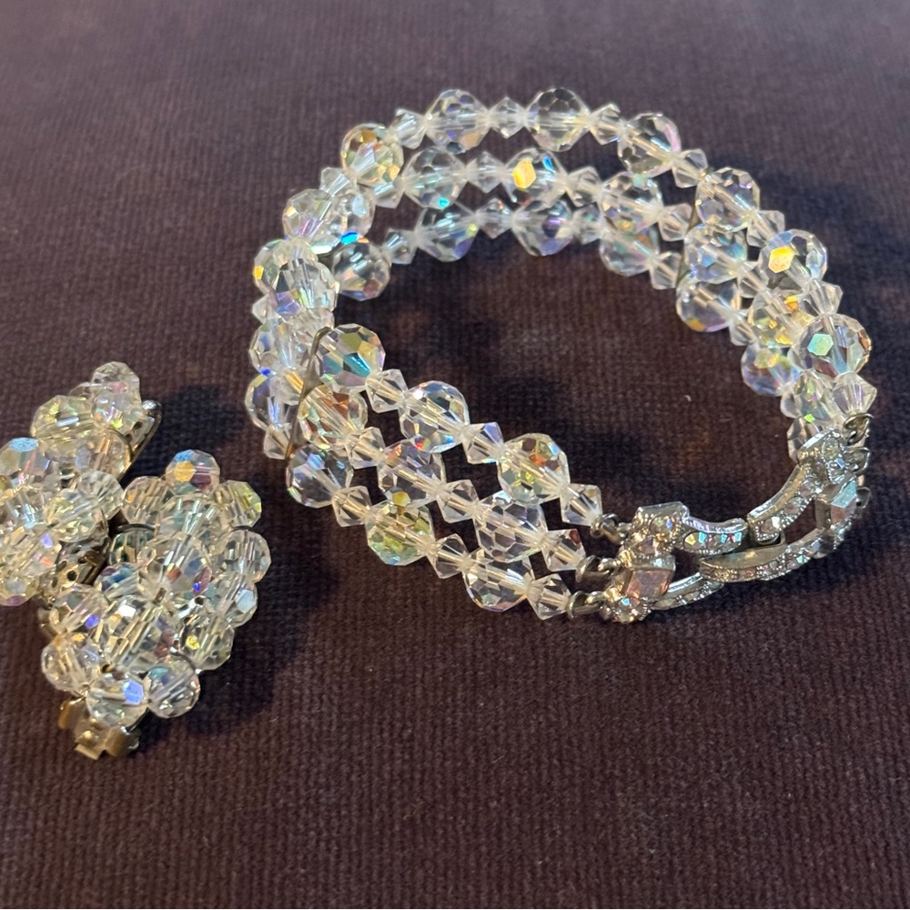 Vintage AB Crystal Bracelet and Earrings